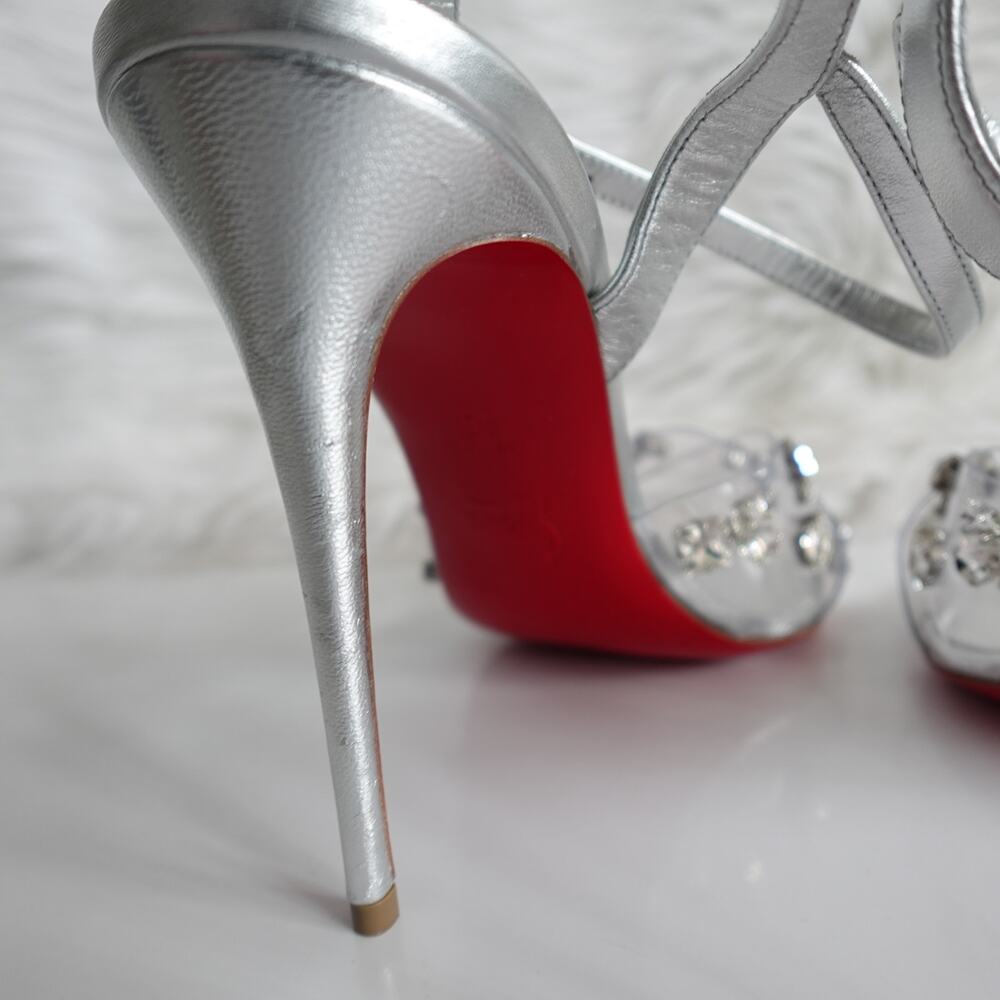 Christian Louboutin Degrasandal Queen 100 Silver Leather PVC Crystal Pumps 40 - Picture 12 of 16